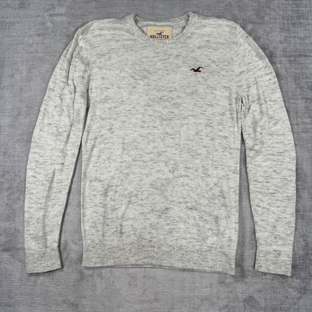 Hollister Sweater Mens Small Grey Marled Knit Logo Pullover Casual Crewneck Y2K